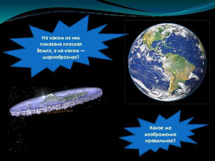 На каком из них показана плоская Земля, а на каком — шарообразная? Какое же