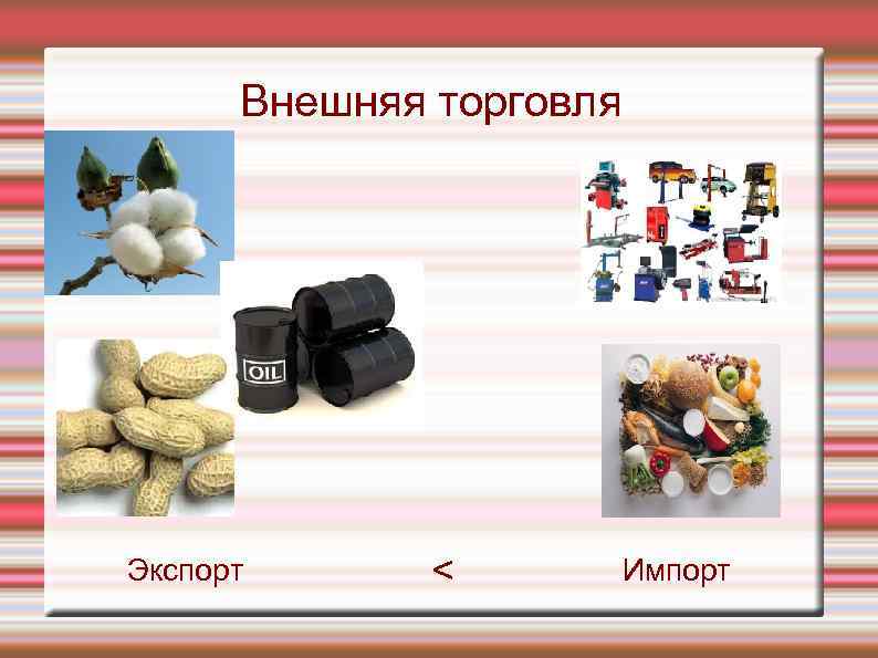 Внешняя торговля Экспорт < Импорт 