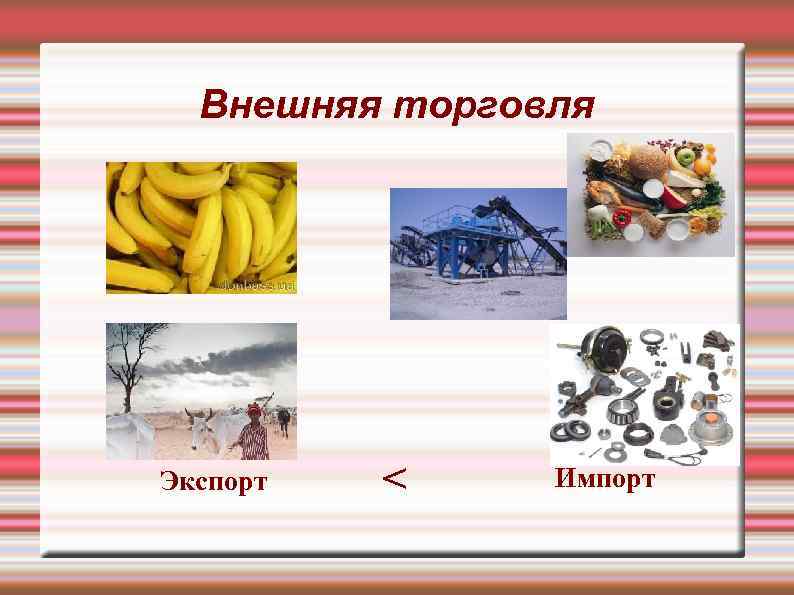 Внешняя торговля Экспорт < Импорт 