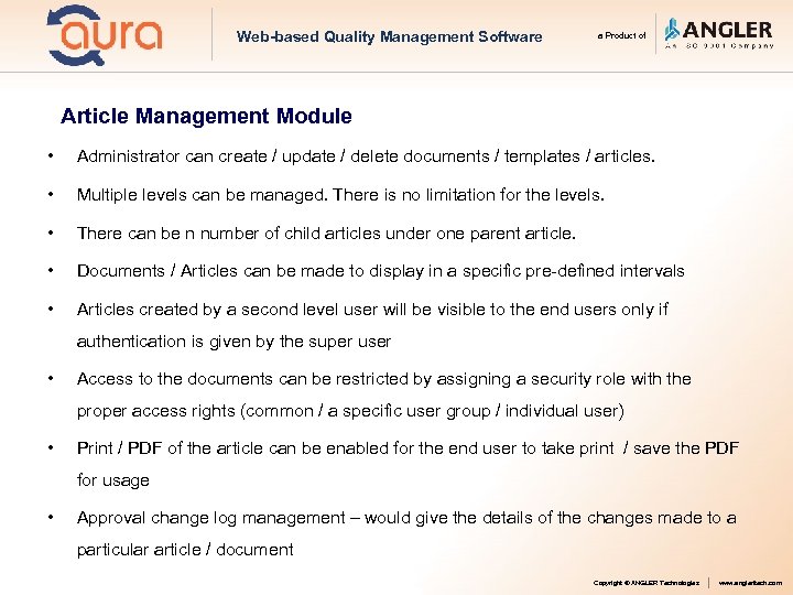 Web-based Quality Management Software a Product of Article Management Module • Administrator can create