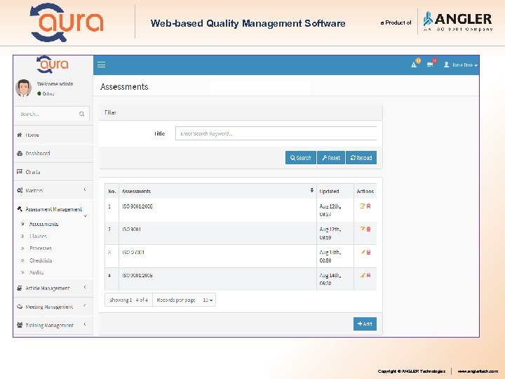 Web-based Quality Management Software a Product of Copyright © ANGLER Technologies www. angleritech. com