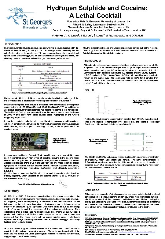 Hydrogen Sulphide and Cocaine: A Lethal Cocktail 1 Analytical Unit, St George’s, University of