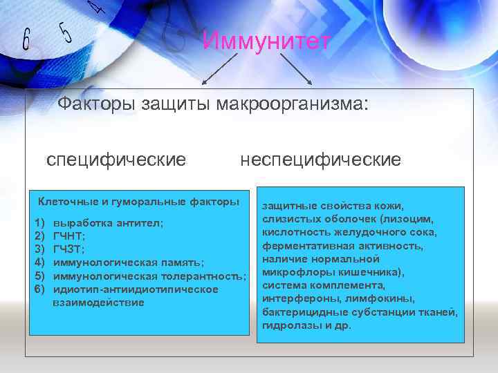 Иммунитет Факторы защиты макроорганизма: специфические неспецифические Клеточные и гуморальные факторы 1) 2) 3) 4)