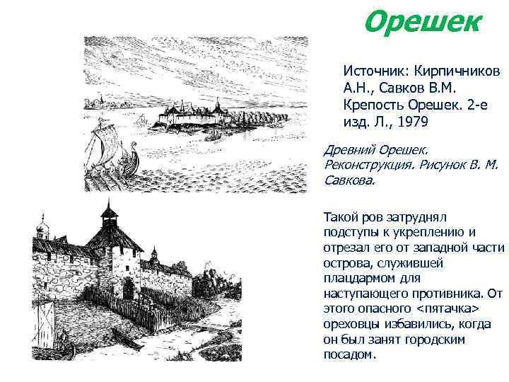 Орешек Источник: Кирпичников А. Н. , Савков В. М. Крепость Орешек. 2 -е изд.