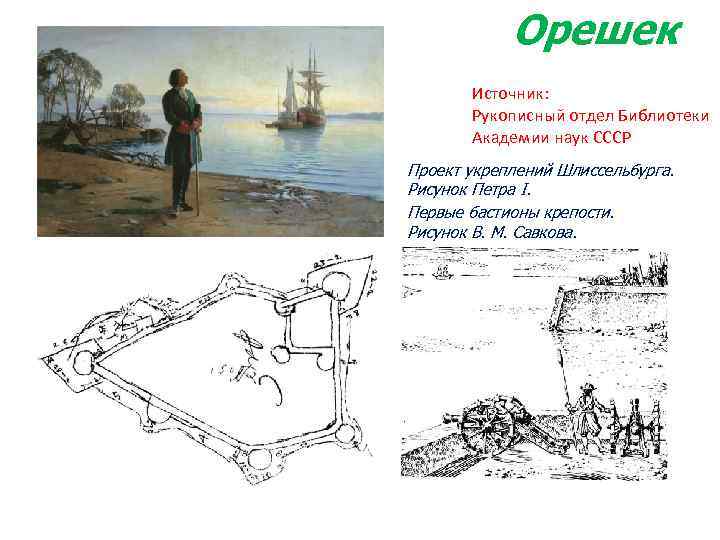 Орешек Источник: Рукописный отдел Библиотеки Академии наук СССР Проект укреплений Шлиссельбурга. Рисунок Петра I.