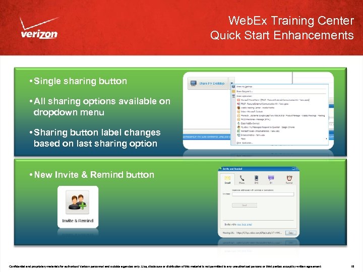 Web. Ex Training Center Quick Start Enhancements • Single sharing button • All sharing