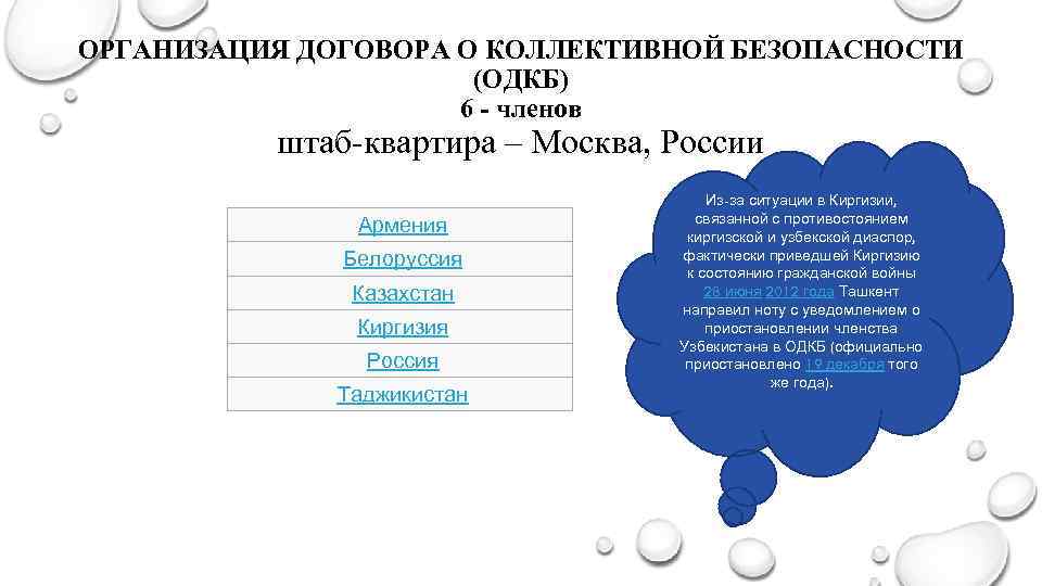 ОРГАНИЗАЦИЯ ДОГОВОРА О КОЛЛЕКТИВНОЙ БЕЗОПАСНОСТИ (ОДКБ) 6 - членов штаб-квартира – Москва, России Армения