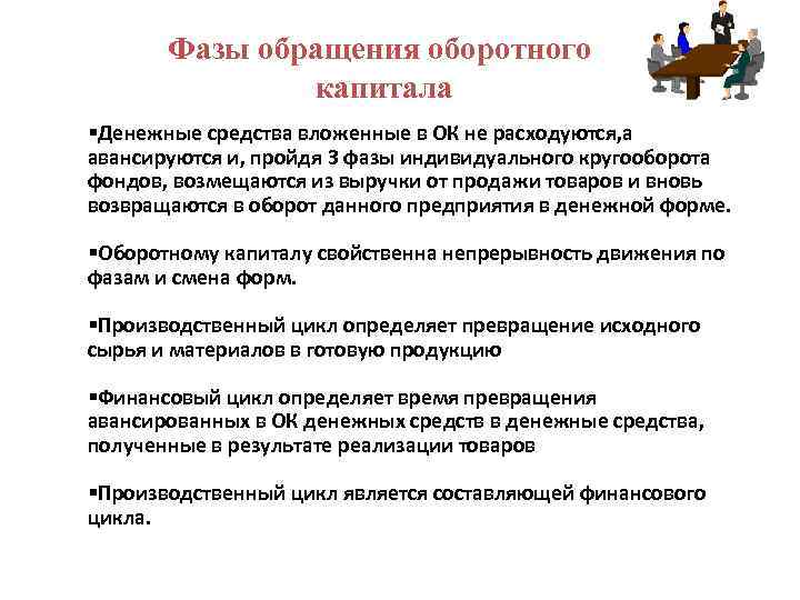 Фазы обращения оборотного капитала §Денежные средства вложенные в ОК не расходуются, а авансируются и,