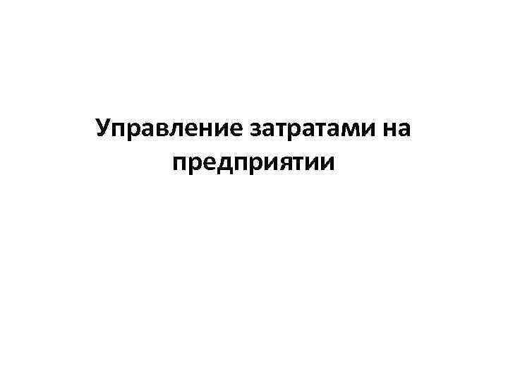 Управление затратами на предприятии 