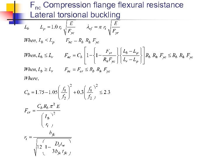 Fnc Compression flange flexural resistance Lateral torsional buckling 