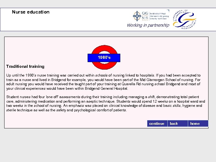Nurse education Working in partnership 1980’s Traditional training Up until the 1990’s nurse training