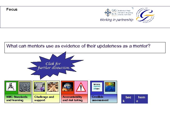 Focus Working in partnership What can mentors use as evidence of their updateness as