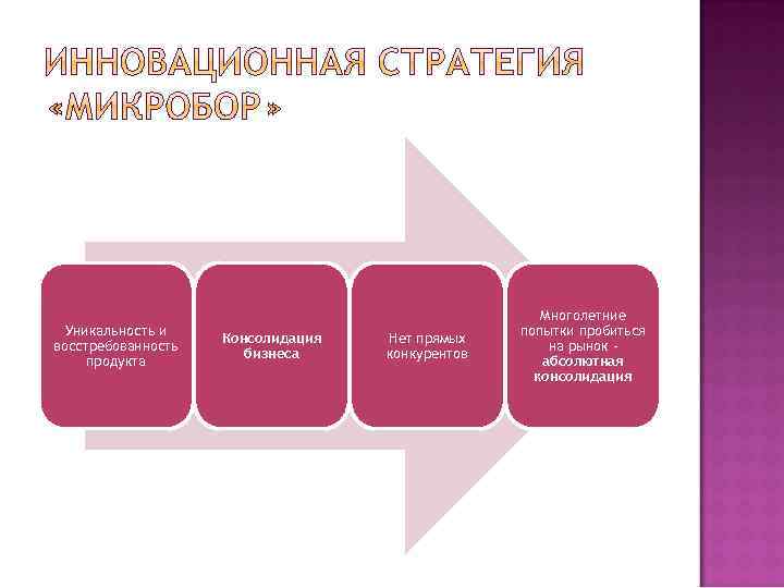 Уникальность и восстребованность продукта Консолидация бизнеса Нет прямых конкурентов Многолетние попытки пробиться на рынок