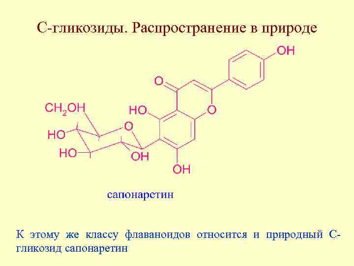 С-гликозиды. Распространение в природе К этому же классу флаваноидов относится и природный Сгликозид сапонаретин