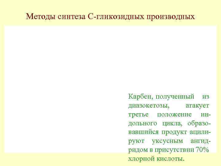 Методы синтеза С-гликозидных производных Карбен, полученный из диазокетозы, атакует третье положение индольного цикла, образовавшийся