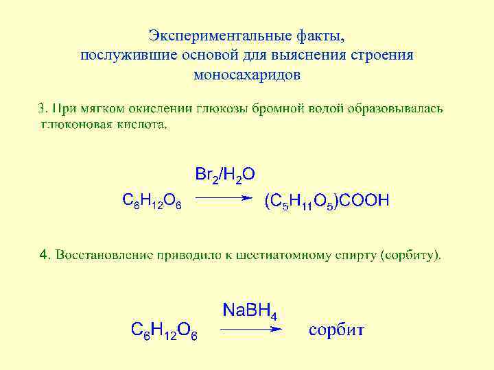 Экспериментальные факты, послужившие основой для выяснения строения моносахаридов 