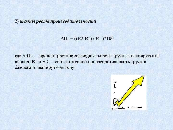 2) темпы роста производительности ∆Пт = ((В 2 -В 1) / В 1 )*100