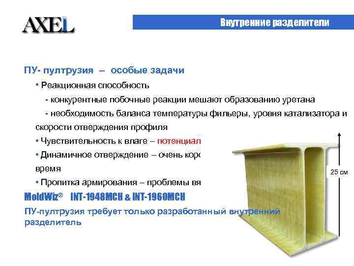 Внутренние разделители ПУ- пултрузия – особые задачи • Реакционная способность - конкурентные побочные реакции