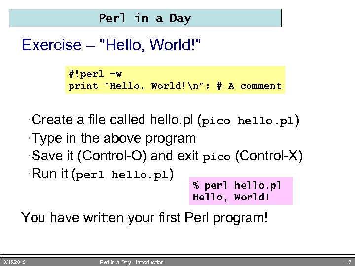 Perl in a Day Exercise – 