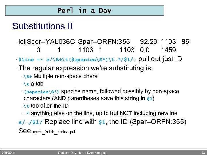 Perl in a Day Substitutions II · lcl|Scer--YAL 036 C Spar--ORFN: 355 92. 20