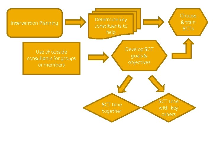Intervention Planning Determine key constituents to help Choose & train SCTs Develop SCT goals
