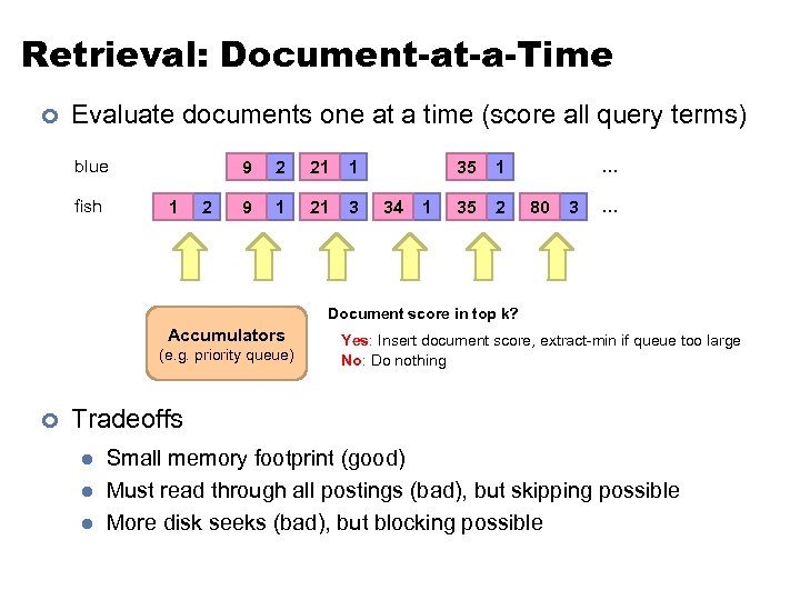 Retrieval: Document-at-a-Time ¢ Evaluate documents one at a time (score all query terms) blue