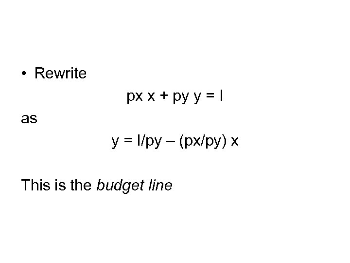  • Rewrite px x + py y = I as y = I/py