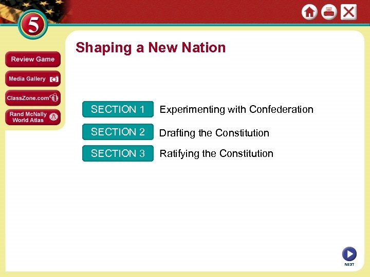 Shaping a New Nation SECTION 1 Experimenting with Confederation SECTION 2 Drafting the Constitution