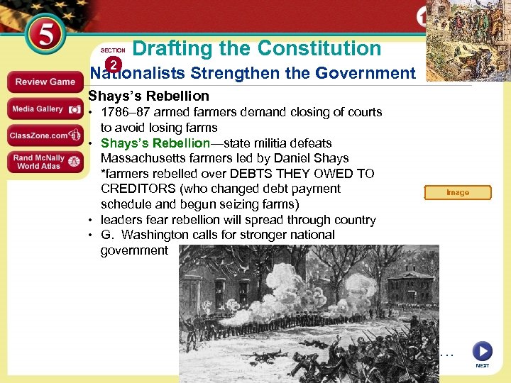 SECTION 2 Drafting the Constitution Nationalists Strengthen the Government Shays’s Rebellion • 1786– 87