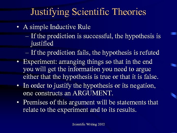 Justifying Scientific Theories • A simple Inductive Rule – If the prediction is successful,