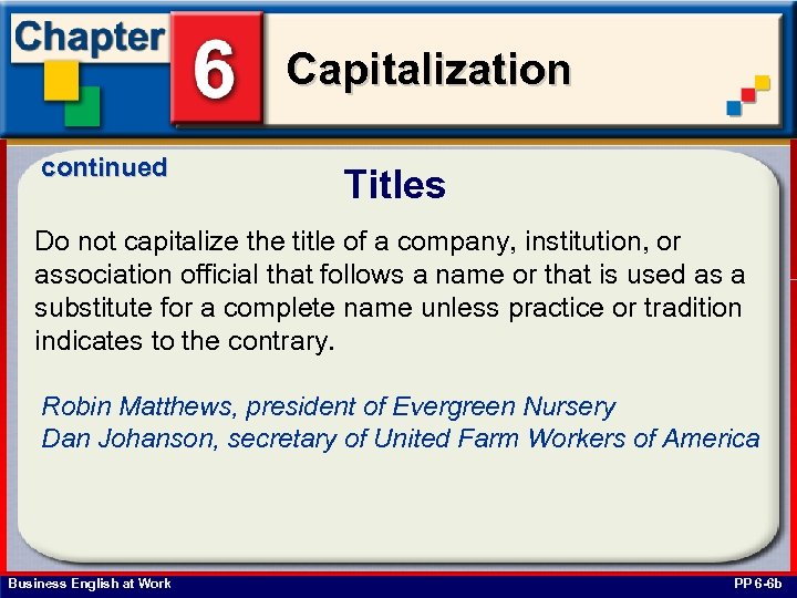 Capitalization continued Titles Do not capitalize the title of a company, institution, or association