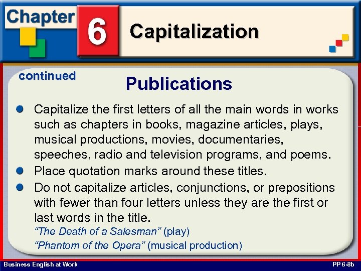 Capitalization continued Publications Capitalize the first letters of all the main words in works