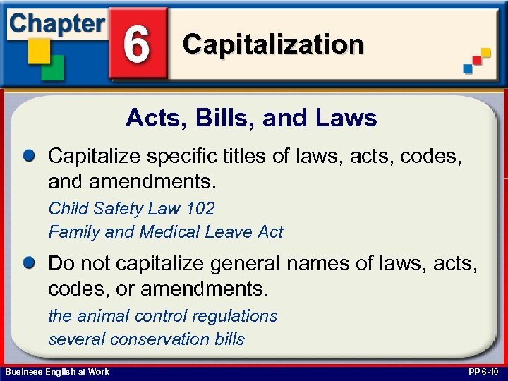Capitalization Acts, Bills, and Laws Capitalize specific titles of laws, acts, codes, and amendments.