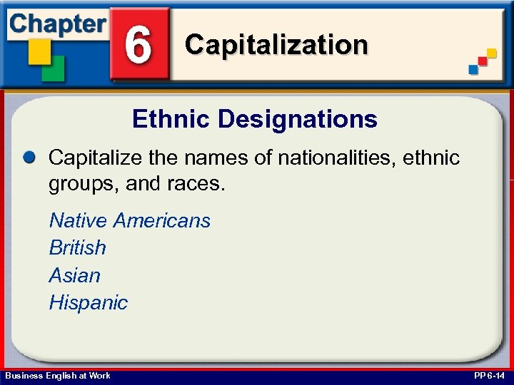 Capitalization Ethnic Designations Capitalize the names of nationalities, ethnic groups, and races. Native Americans