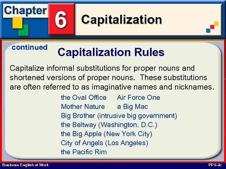 Capitalization continued Capitalization Rules Capitalize informal substitutions for proper nouns and shortened versions of