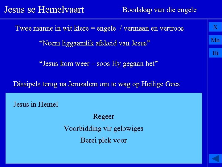 Jesus se Hemelvaart Boodskap van die engele Twee manne in wit klere = engele