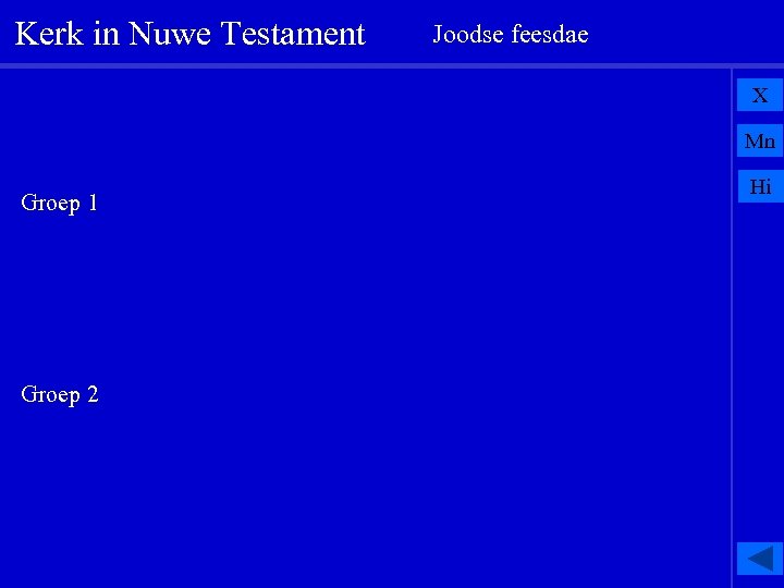 Kerk in Nuwe Testament Joodse feesdae X Mn Groep 1 Groep 2 Hi 