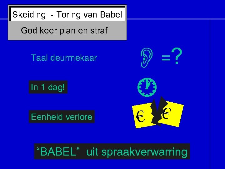 Skeiding - Toring van Babel God keer plan en straf Taal deurmekaar In 1