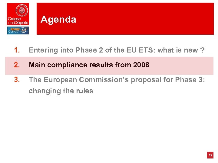 Agenda 1. Entering into Phase 2 of the EU ETS: what is new ?