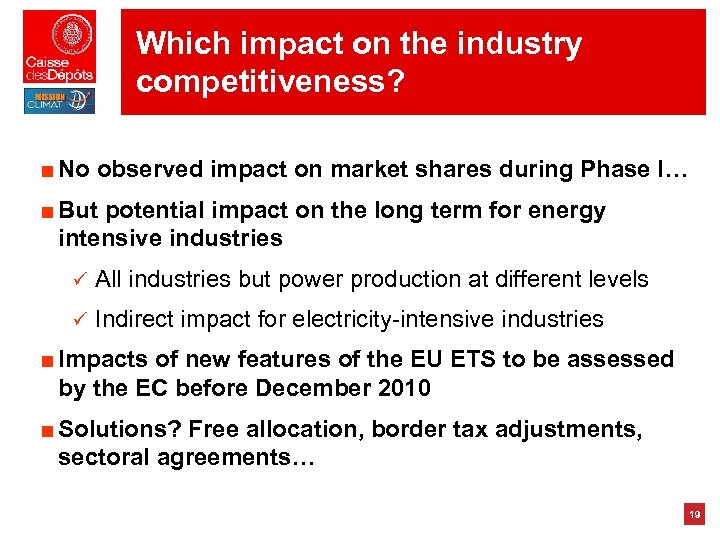 Which impact on the industry competitiveness? ■ No observed impact on market shares during