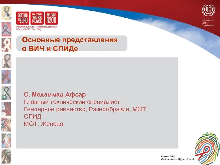 Основные представления о ВИЧ и СПИДе С. Мохаммад Афсар Главный технический специалист, Гендерное равенство,
