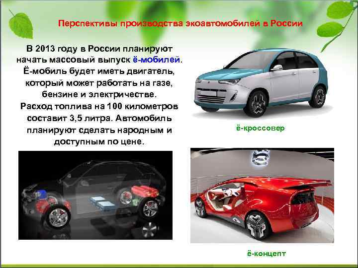 Перспективы производства экоавтомобилей в России В 2013 году в России планируют начать массовый выпуск