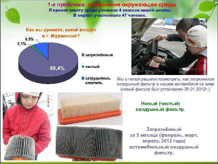 1 -я проблема: загрязнение окружающей среды Я провел анкету среди учеников 4 классов нашей