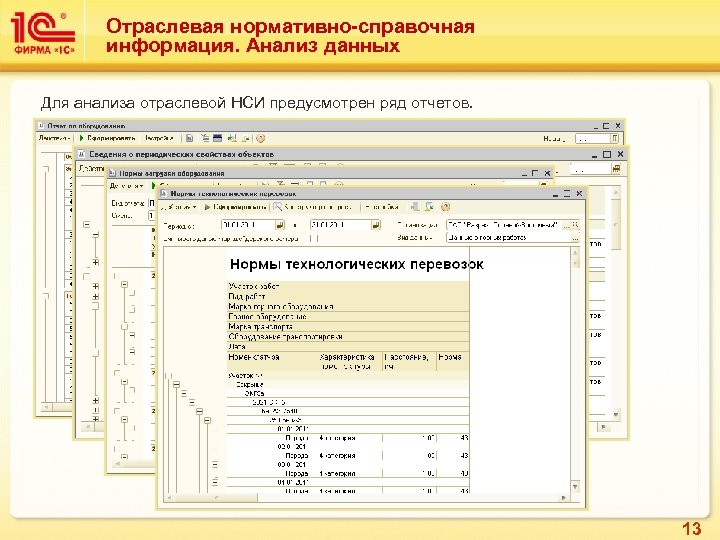 Отраслевая нормативно-справочная информация. Анализ данных Для анализа отраслевой НСИ предусмотрен ряд отчетов. 13 