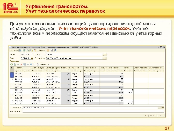Управление транспортом. Учет технологических перевозок Для учета технологических операций транспортирования горной массы используется документ