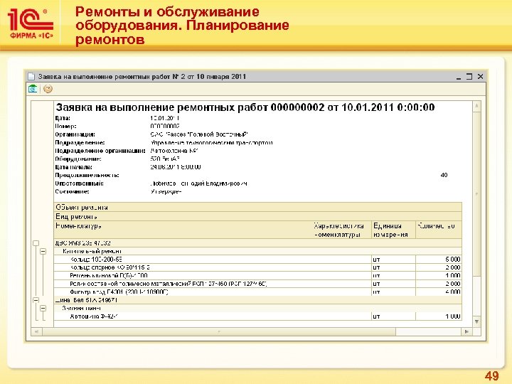Ремонты и обслуживание оборудования. Планирование ремонтов 49 