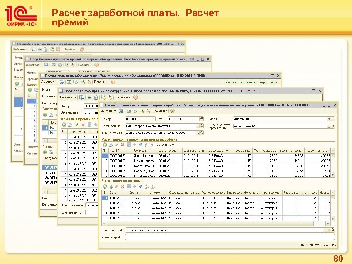 Расчет заработной платы. Расчет премий 80 