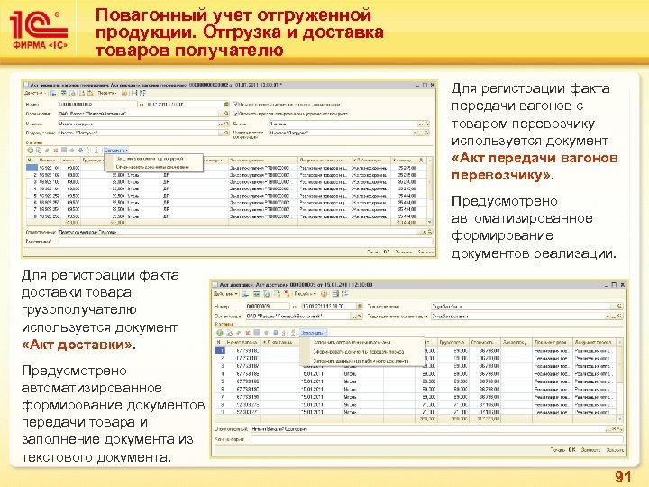 Повагонный учет отгруженной продукции. Отгрузка и доставка товаров получателю Для регистрации факта передачи вагонов