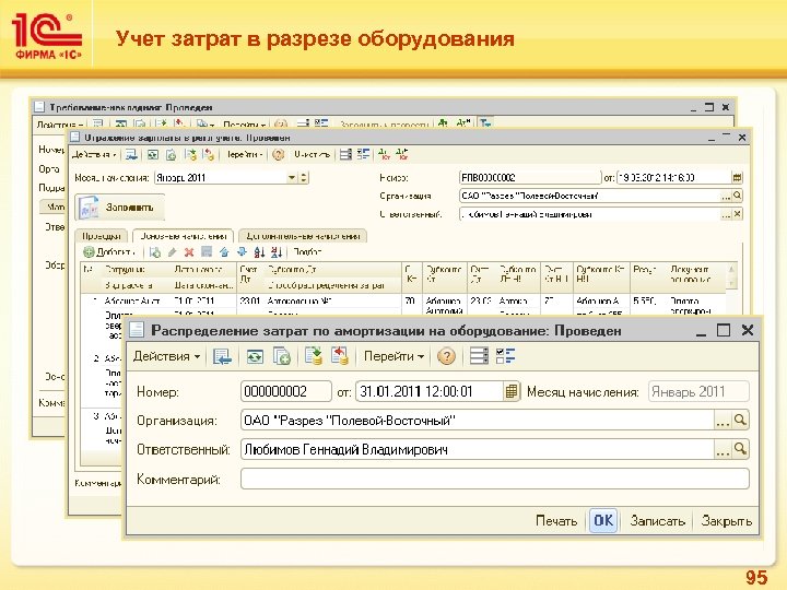 Учет затрат в разрезе оборудования 95 