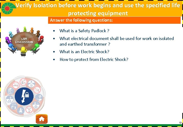 Verify Isolation before work begins and use the specified life protecting equipment Answer the